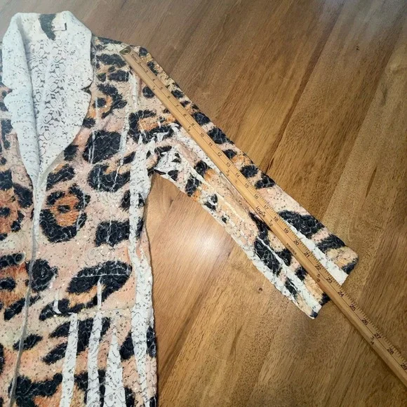 Leopard Lace Jacket Artsy Hippie Boho XL Sequins Animal Print Blazer Origami - Picture 11 of 16